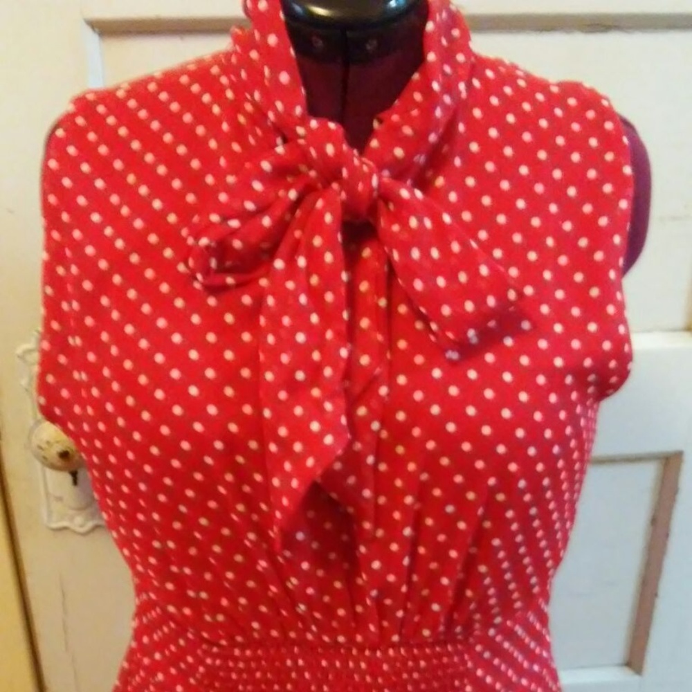 Dress, Red polka dot, short, Women's 14